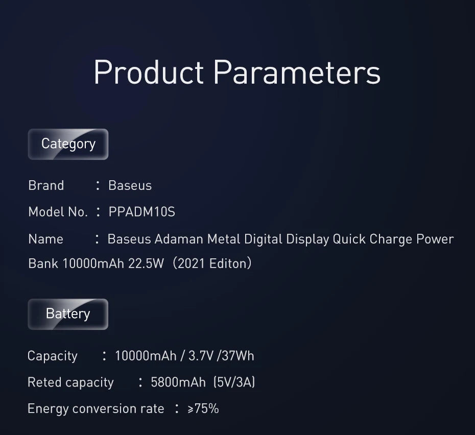 Baseus Power Bank 10000mAh 22.5W PD Fast Charging Powerbank