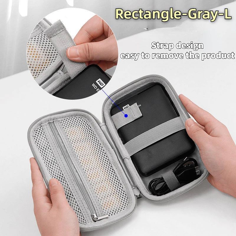 Portable Mini Hard Shell Digital Gadgets Storage Bag - Artificial Leather Earphone, Charger, and Data Cable Organizer Case