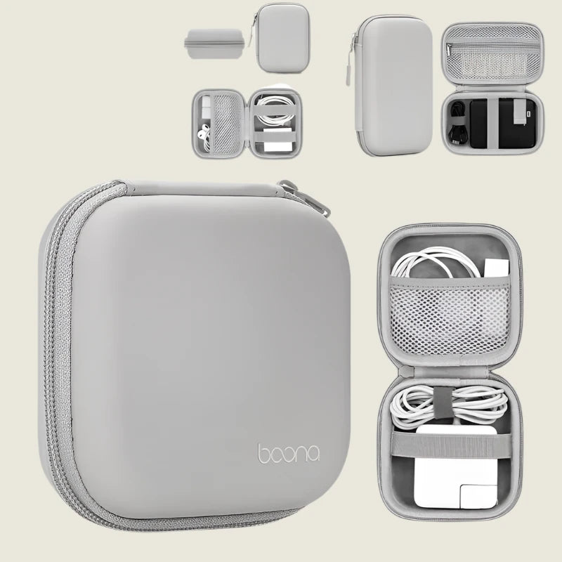 Portable Mini Hard Shell Digital Gadgets Storage Bag - Artificial Leather Earphone, Charger, and Data Cable Organizer Case