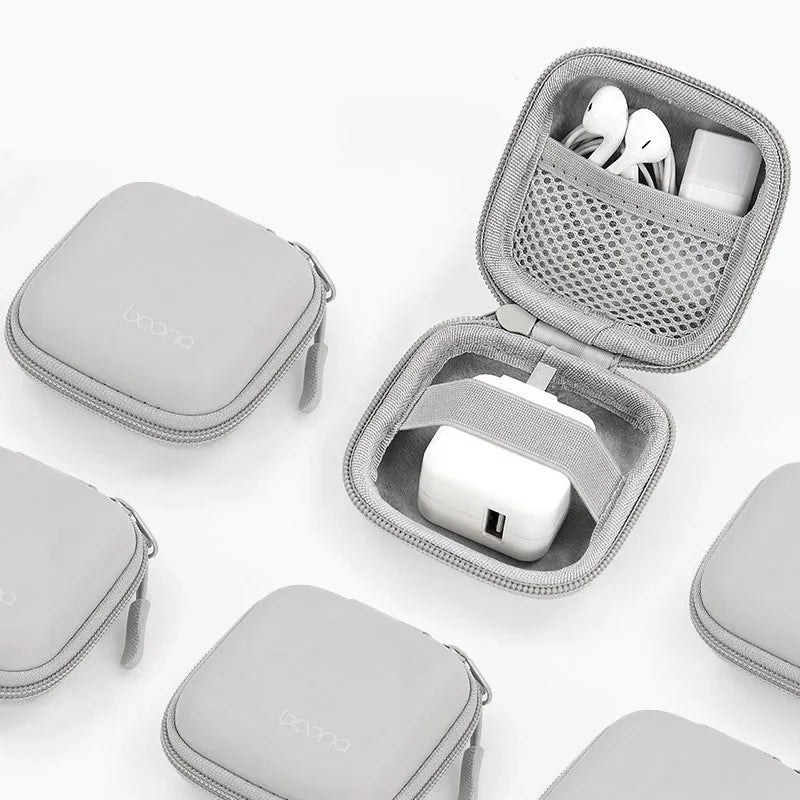 Portable Mini Hard Shell Digital Gadgets Storage Bag - Artificial Leather Earphone, Charger, and Data Cable Organizer Case