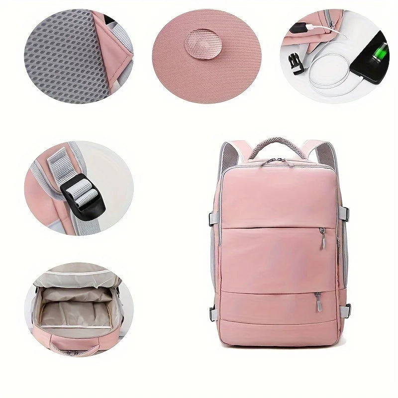 Women's Large-Capacity Waterproof Anti-Theft Backpack with USB Charging Port & Luggage Strap-