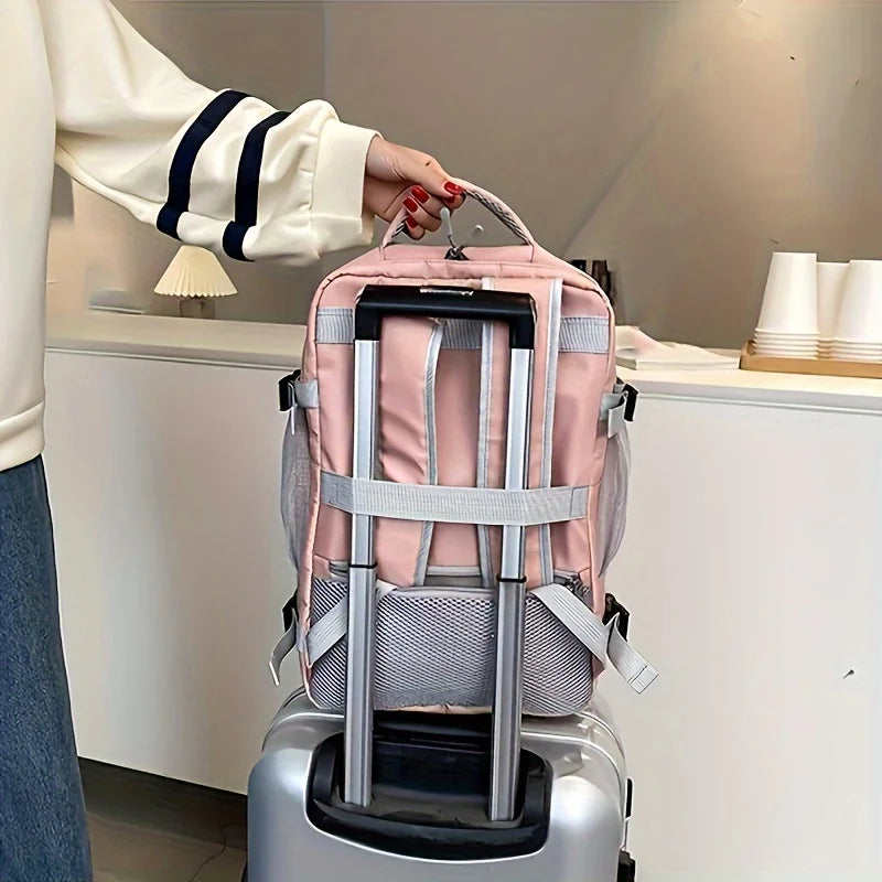 Women's Large-Capacity Waterproof Anti-Theft Backpack with USB Charging Port & Luggage Strap-
