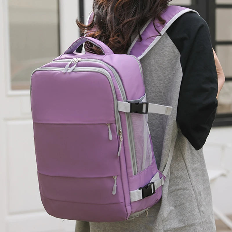 Women's Large-Capacity Waterproof Anti-Theft Backpack with USB Charging Port & Luggage Strap-